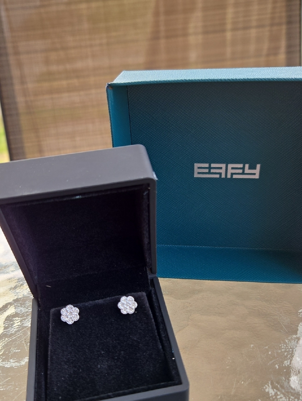 NWOT Effy White Diamond Cluster Flower Stud Earrings - Sterling Silver
